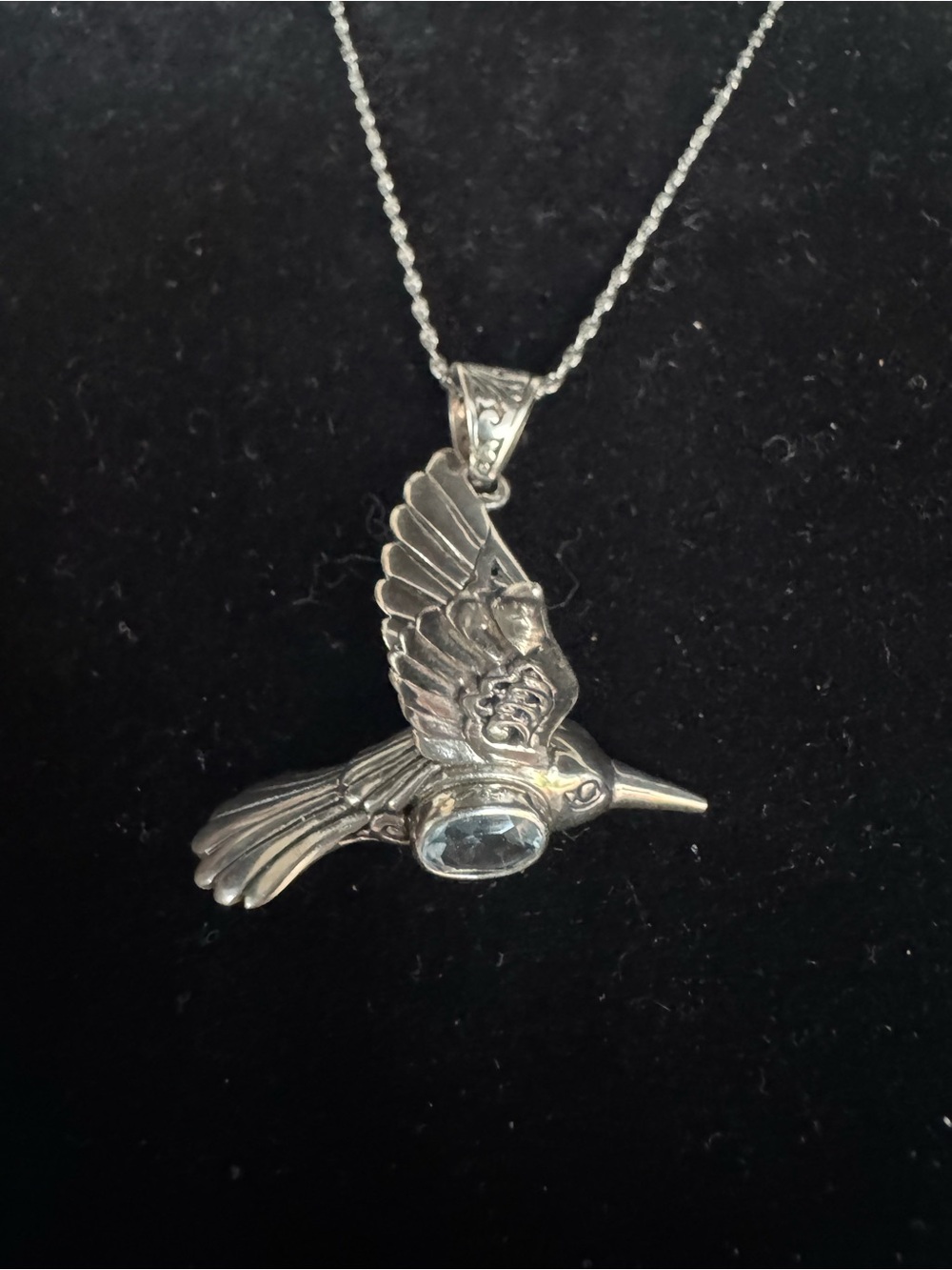 Sterling Silver Hummingbird Sky Blue Topaz Pendant Necklace
